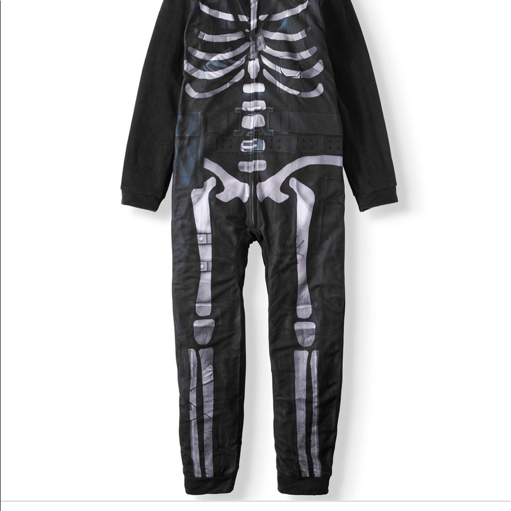 Fortnite Black Skull Trooper Hoodie Warm Onesie Pajamas - Picture 3 of 7